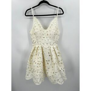 NWT BEULAH Ivory White Floral Princess Lace Tulle Mini Circle Dress Size Medium